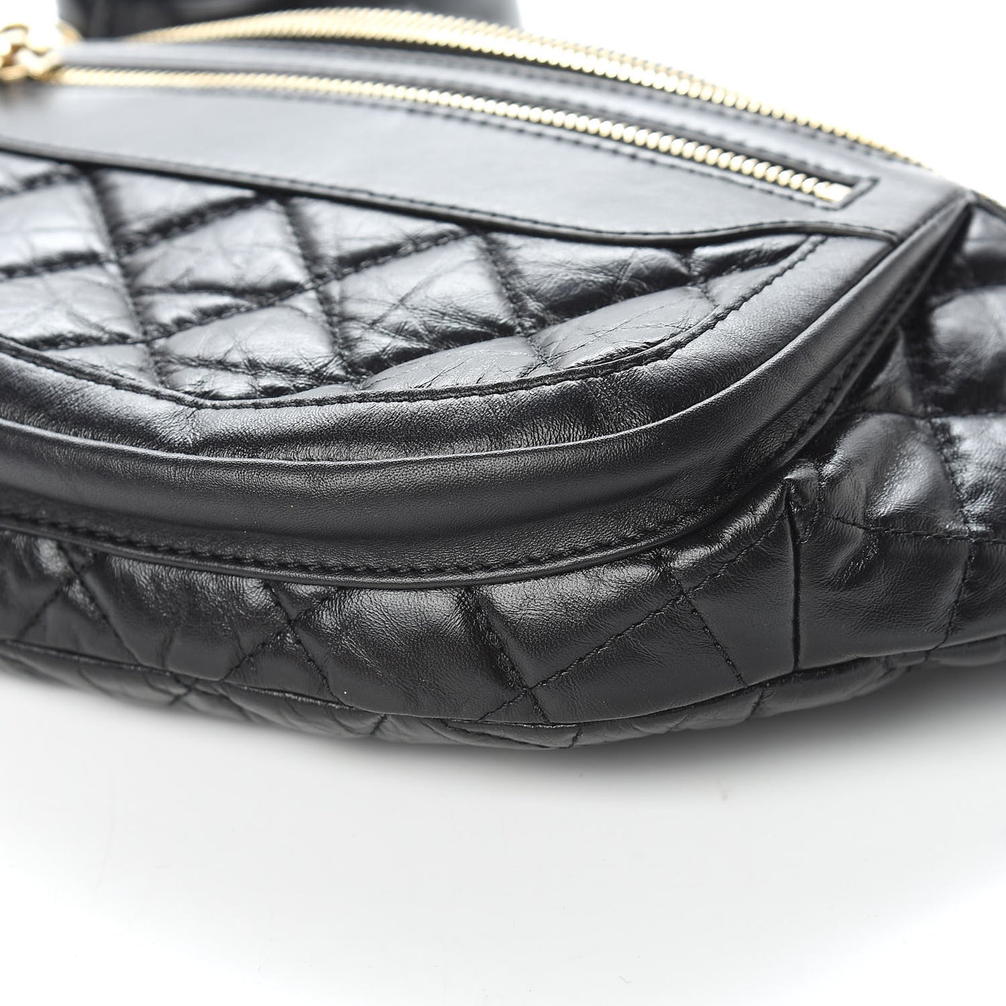 Aged Calfskin Quilted Waist Bag With Coin Purse Black
