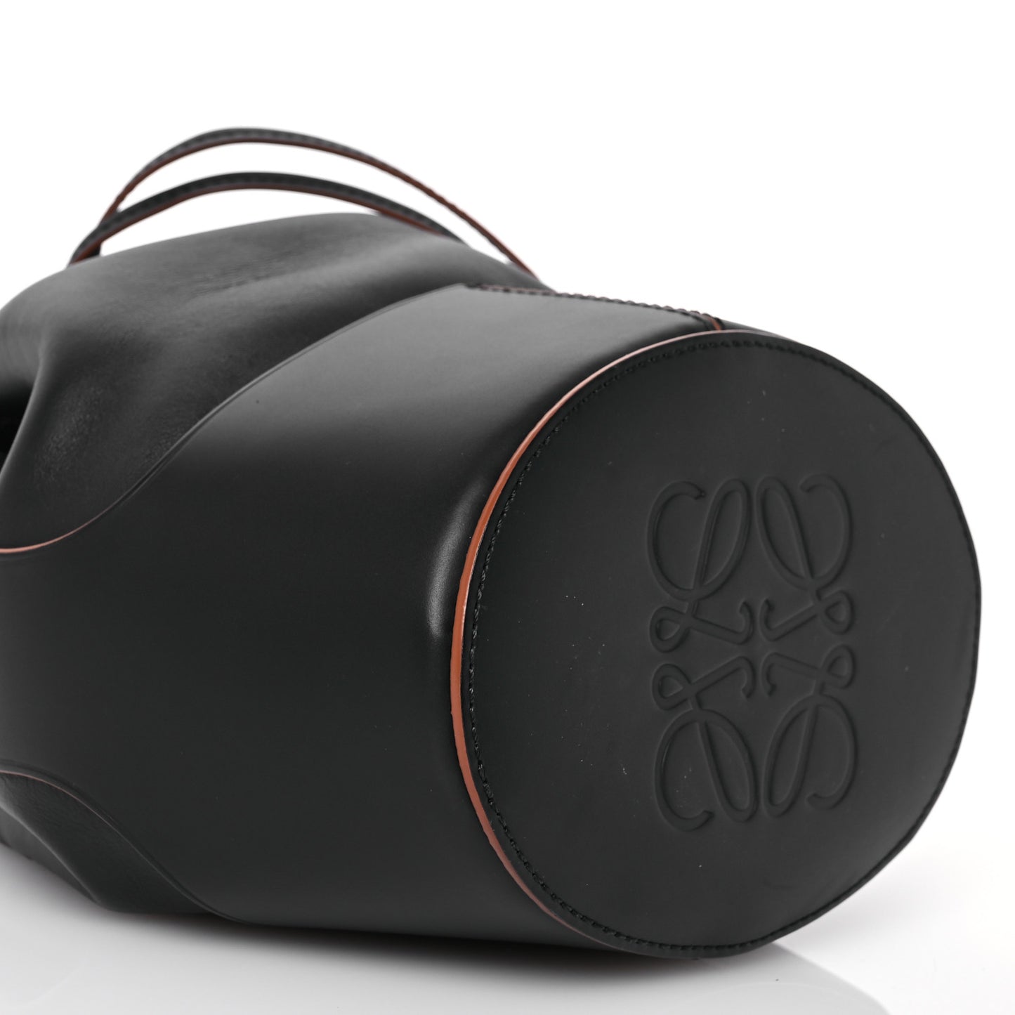 Calfskin Medium Balloon Bucket Bag Black Tan