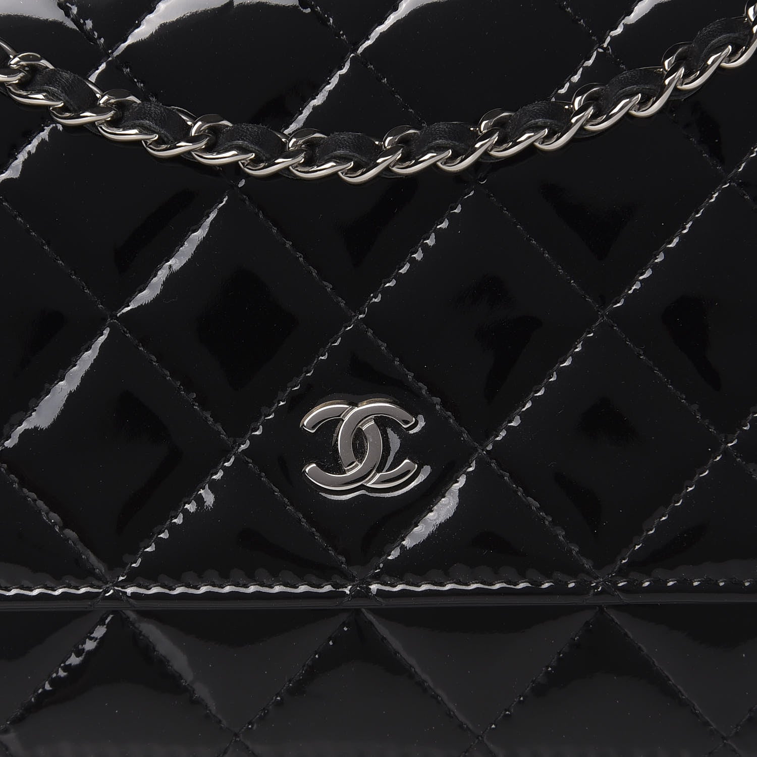 Chanel Patent Quilted Wallet On Chain WOC Black 11 of 11