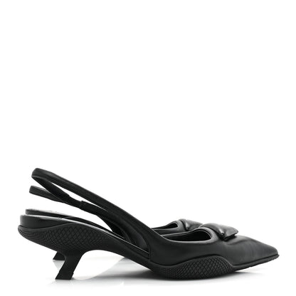 Prada Spazzolato Triangle Logo Pointed Toe 45mm Slingback Pumps 38 Black 4 of 9