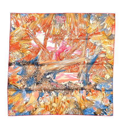 Hermes Silk Twill La Vallee De Cristal Scarf 90 Orange Rose Bleu 1 of 4