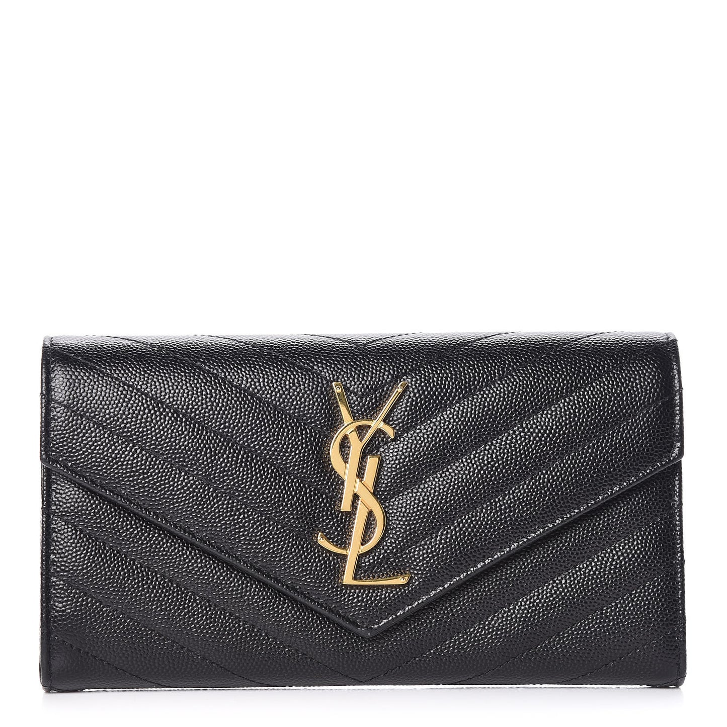 Grain De Poudre Matelasse Chevron Monogram Flap Wallet Black
