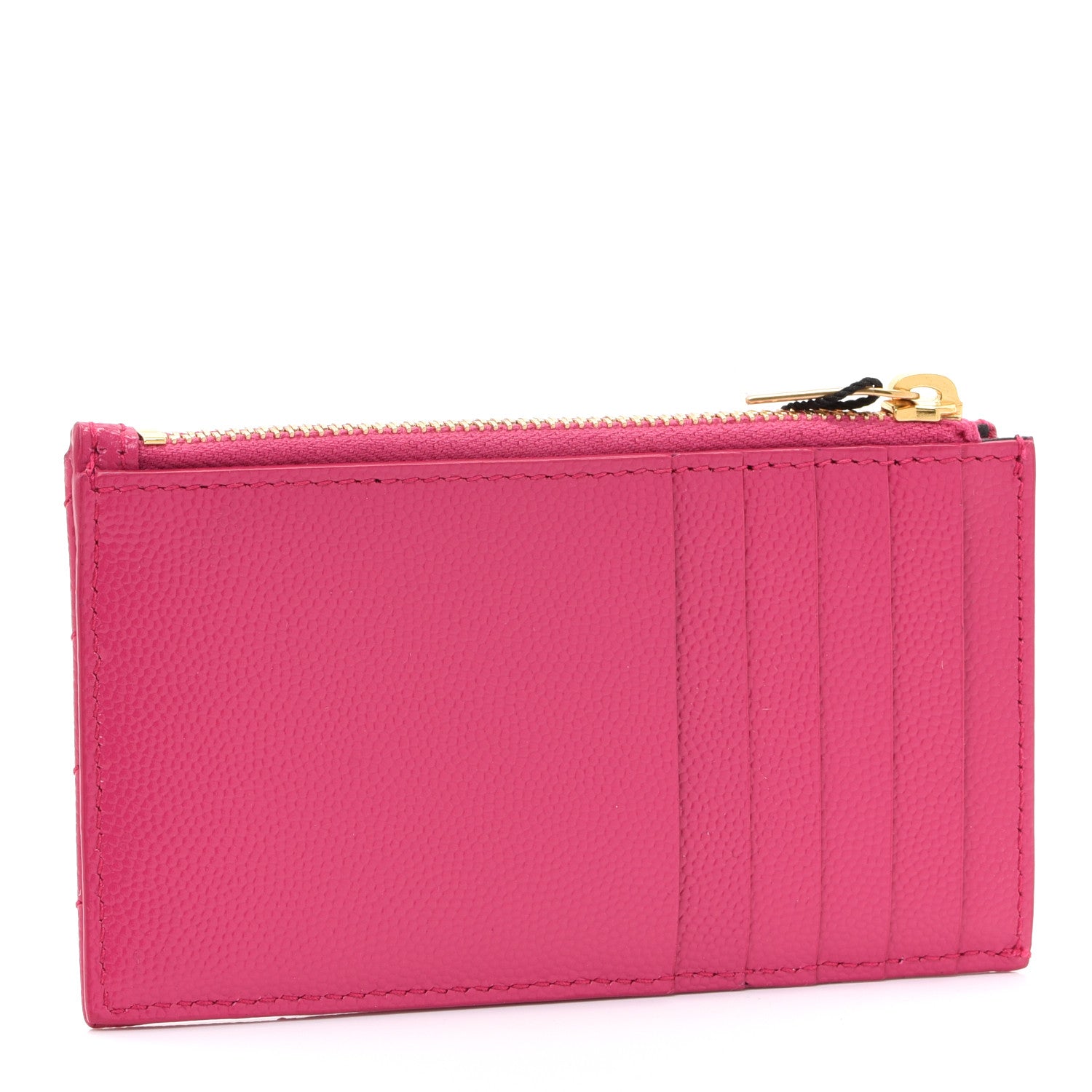 Saint Laurent Grain De Poudre Matelasse Chevron Monogram Fragments Zippered Card Case Fresh Fuxia 3 of 8