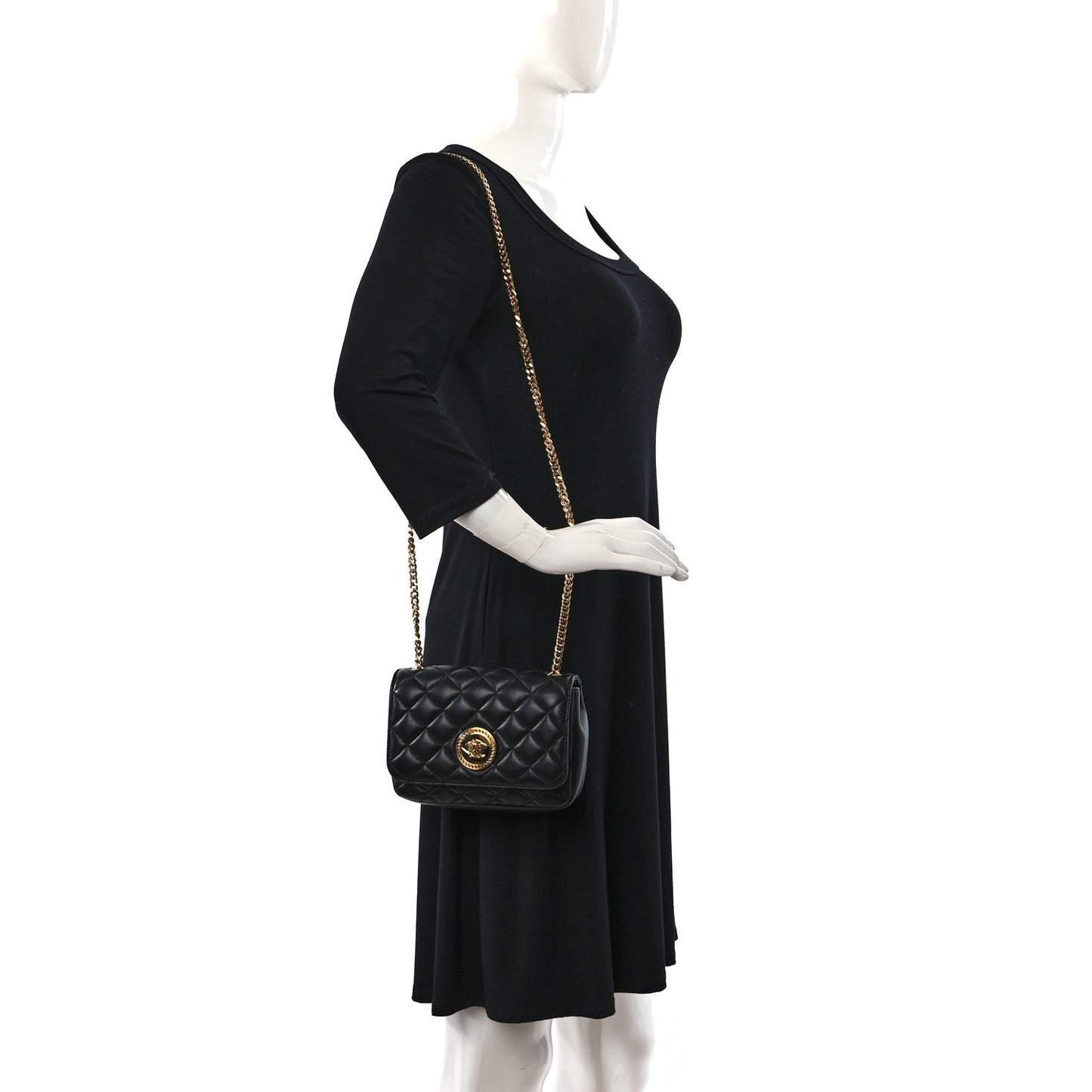 Nappa Quilted Small Medusa Chain Crossbody Black