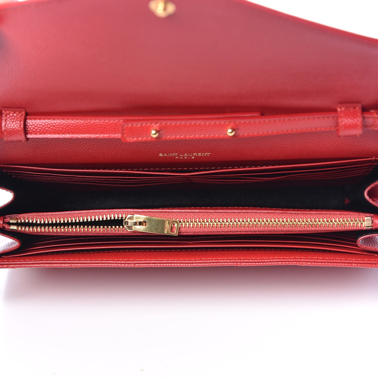 Grain De Poudre Matelasse Chevron Monogram Chain Wallet Red