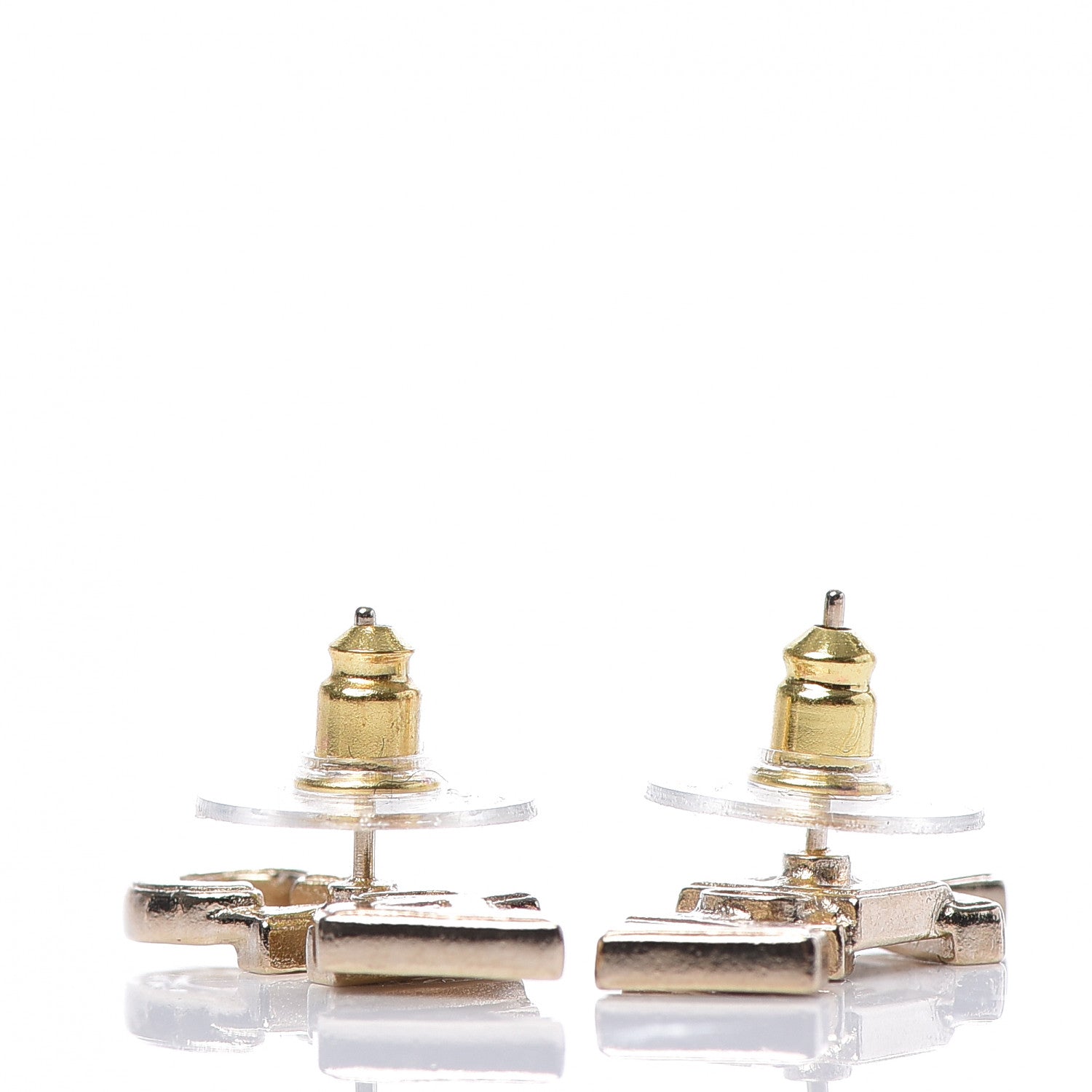 Chanel Crystal Pearl Signature Stud Earrings Gold 3 of 5