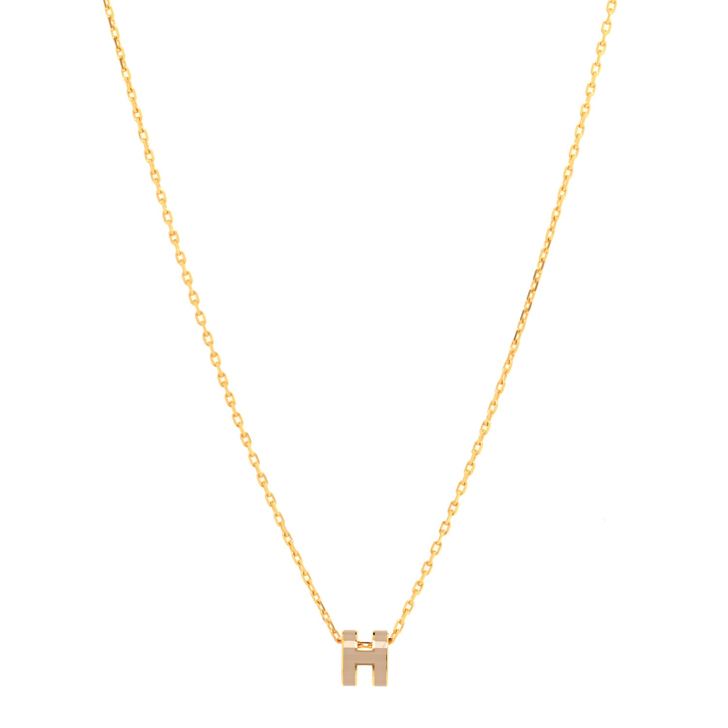 Hermes Lacquered Gold Mini Pop H Pendant Necklace Marron Glace 1 of 6