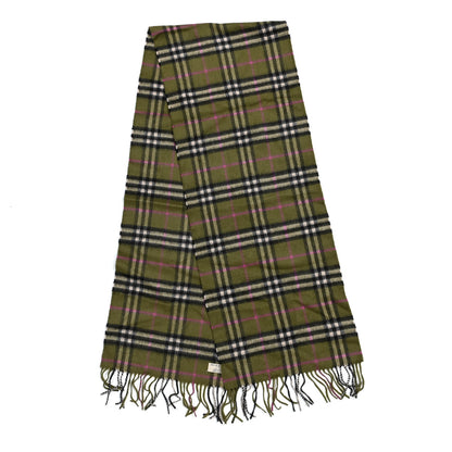 Burberry Cashmere Classic Check Fringe Scarf Green 2 of 4