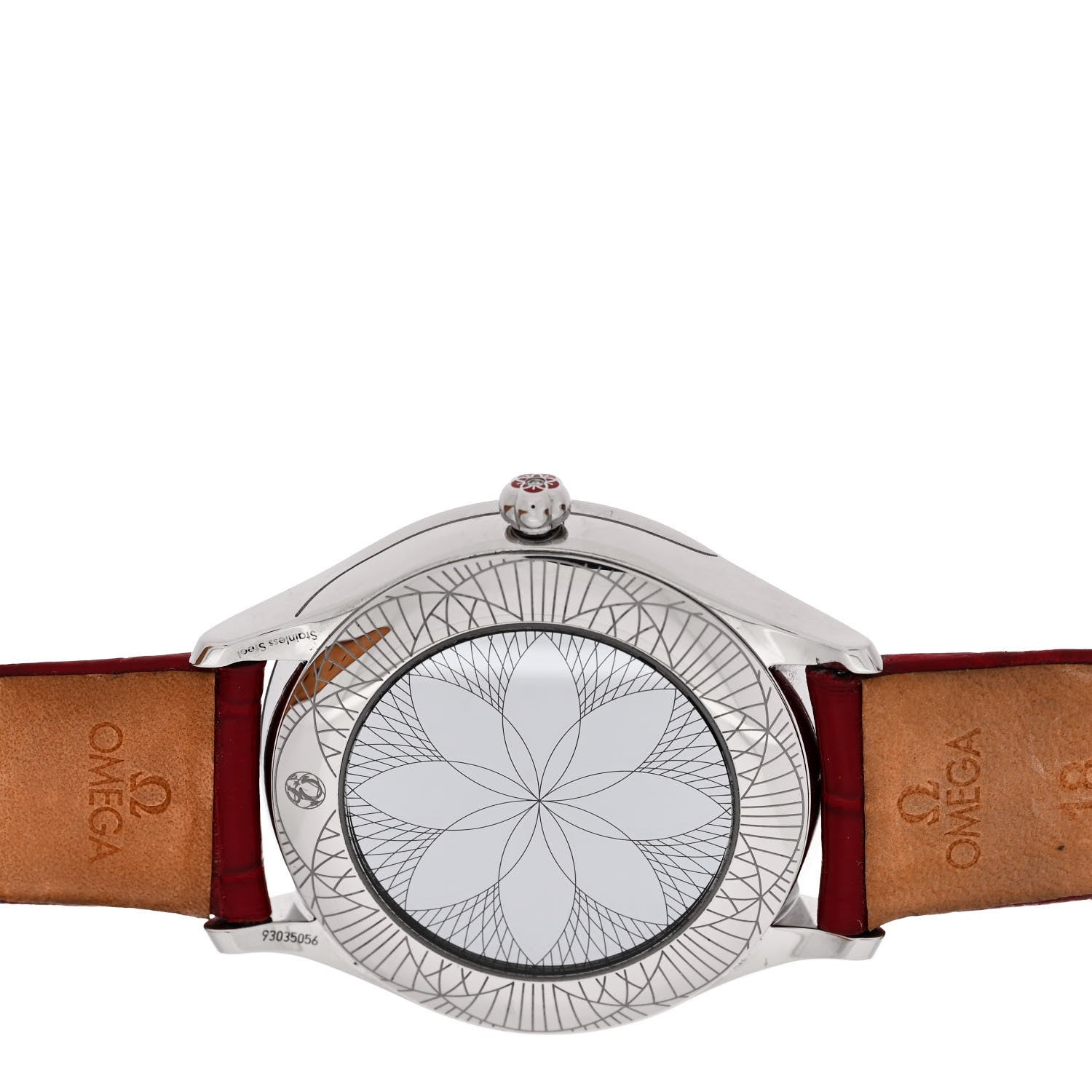 Omega Stainless Steel Alligator Diamond 36mm De Ville Tresor Quartz Watch Red 428.18.36.60.04.002 4 of 5