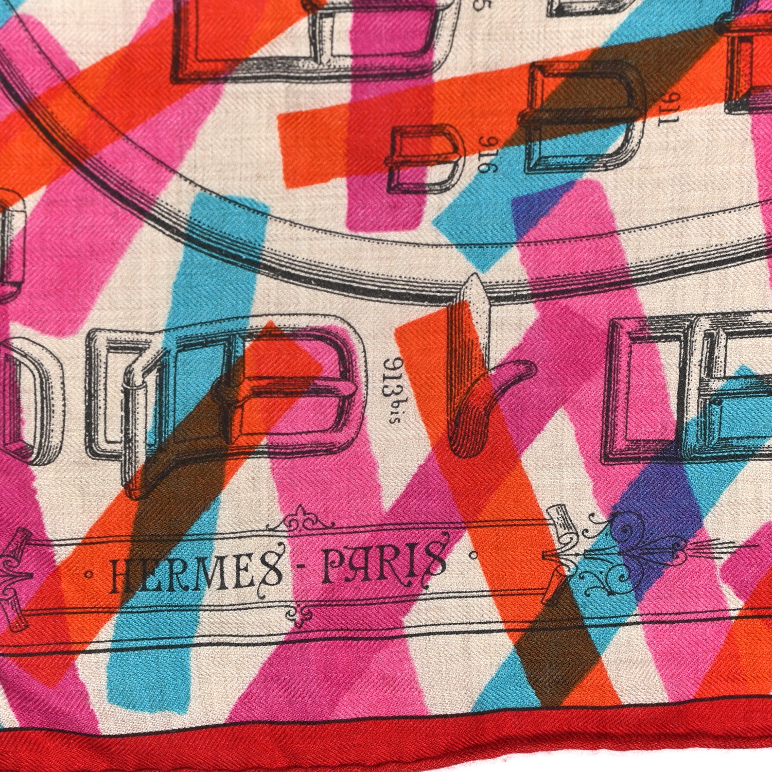 Hermes Cashmere Silk Manufacture de Boucleries Shawl 140 Fuchsia Turquoise Orange 2 of 6