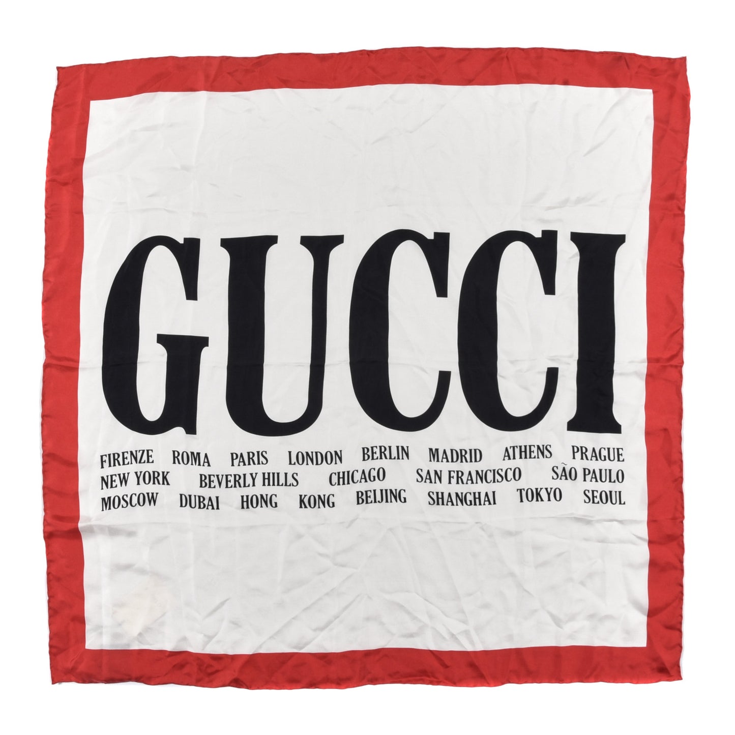 Silk Gucci World Square Scarf Ivory Red