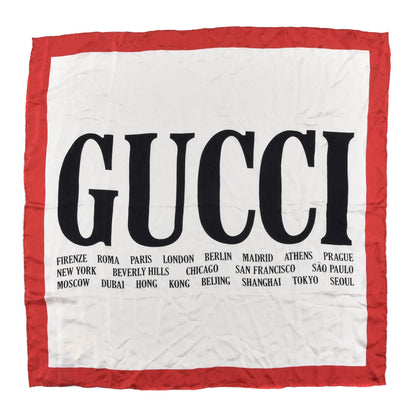 Gucci Silk Gucci World Square Scarf Ivory Red 1 of 3