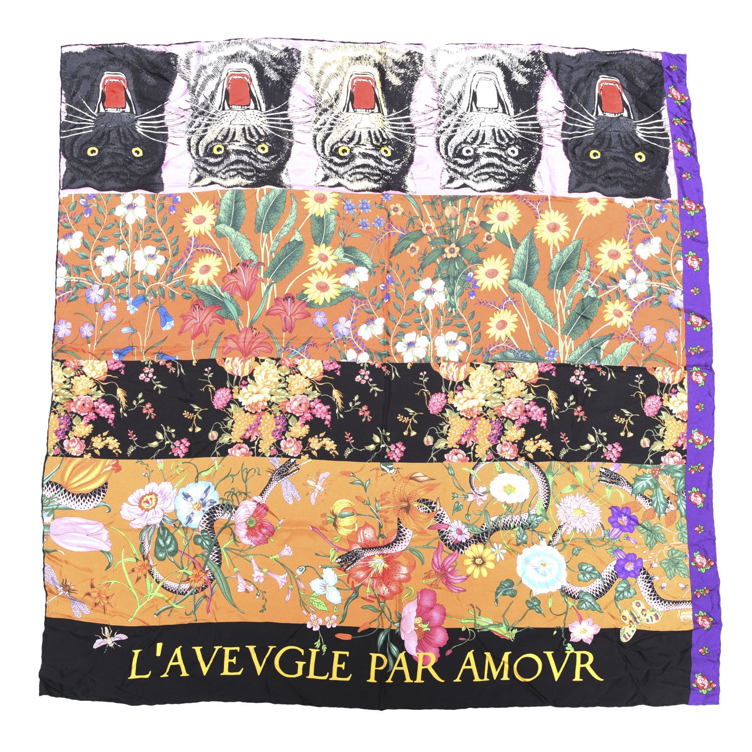 Gucci Silk L'Avevgle Par Amovr Tiger Print Square Scarf Multicolor 1 of 3