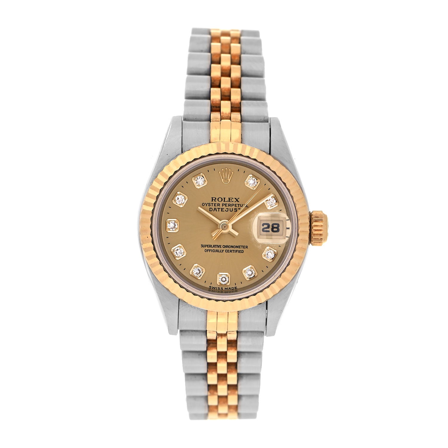 Rolex Stainless Steel 18K Yellow Gold Diamond 26mm Oyster Perpetual Datejust Watch Champagne 69173 1 of 4