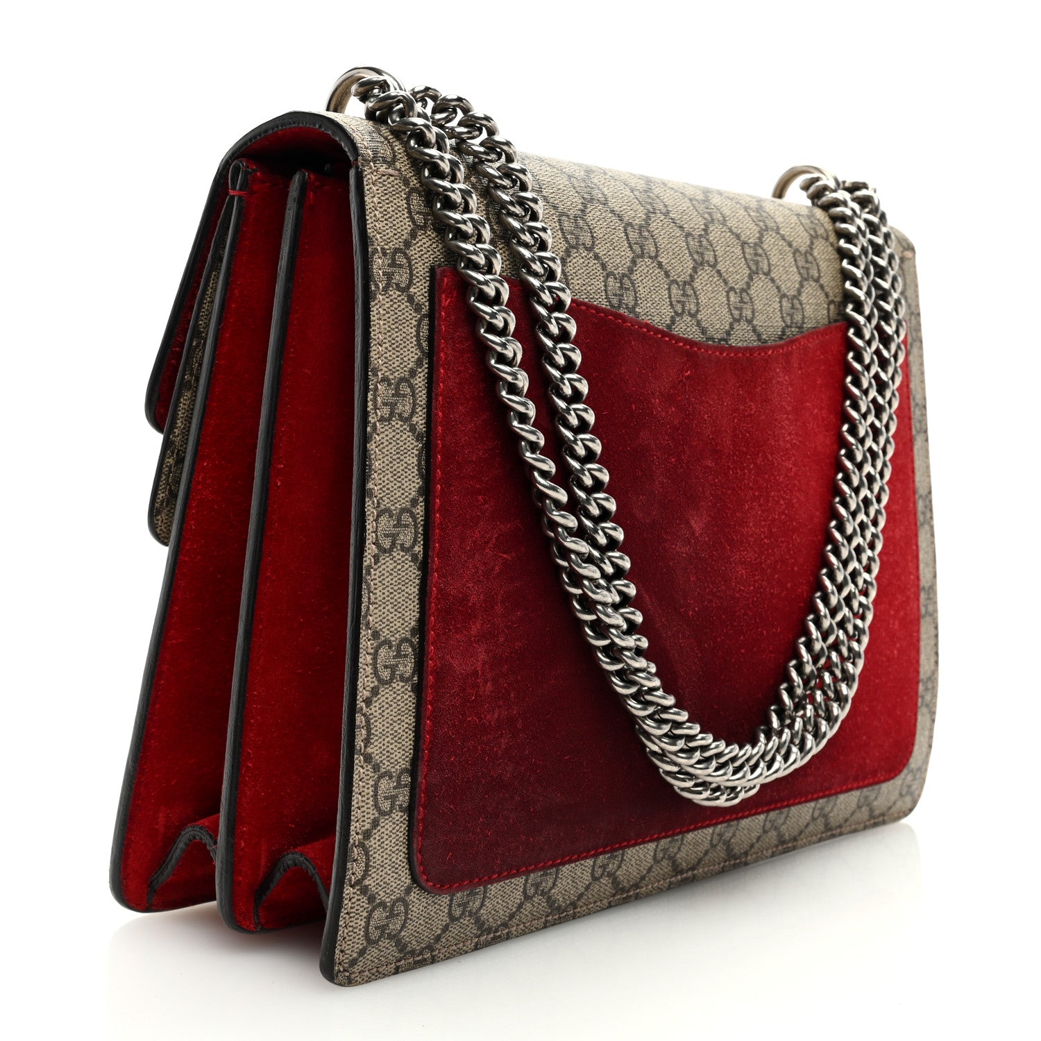 Gucci GG Supreme Monogram Suede Cudu Medium Dionysus Shoulder Bag Beige Ebony Vulcanic Red 3 of 10