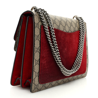 Gucci GG Supreme Monogram Suede Cudu Medium Dionysus Shoulder Bag Beige Ebony Vulcanic Red 3 of 10