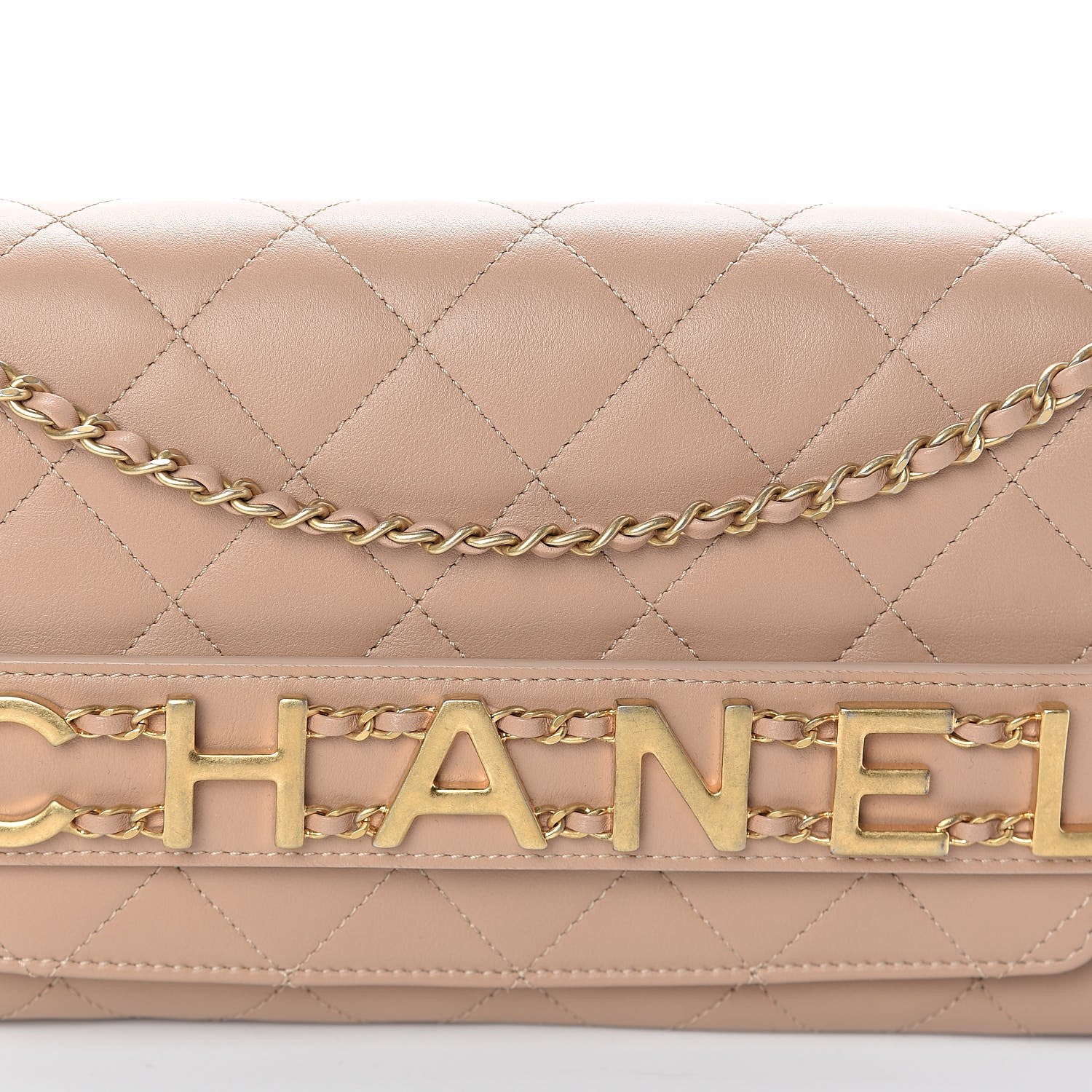Chanel Calfskin Quilted Enchained Clutch Beige 8 of 11