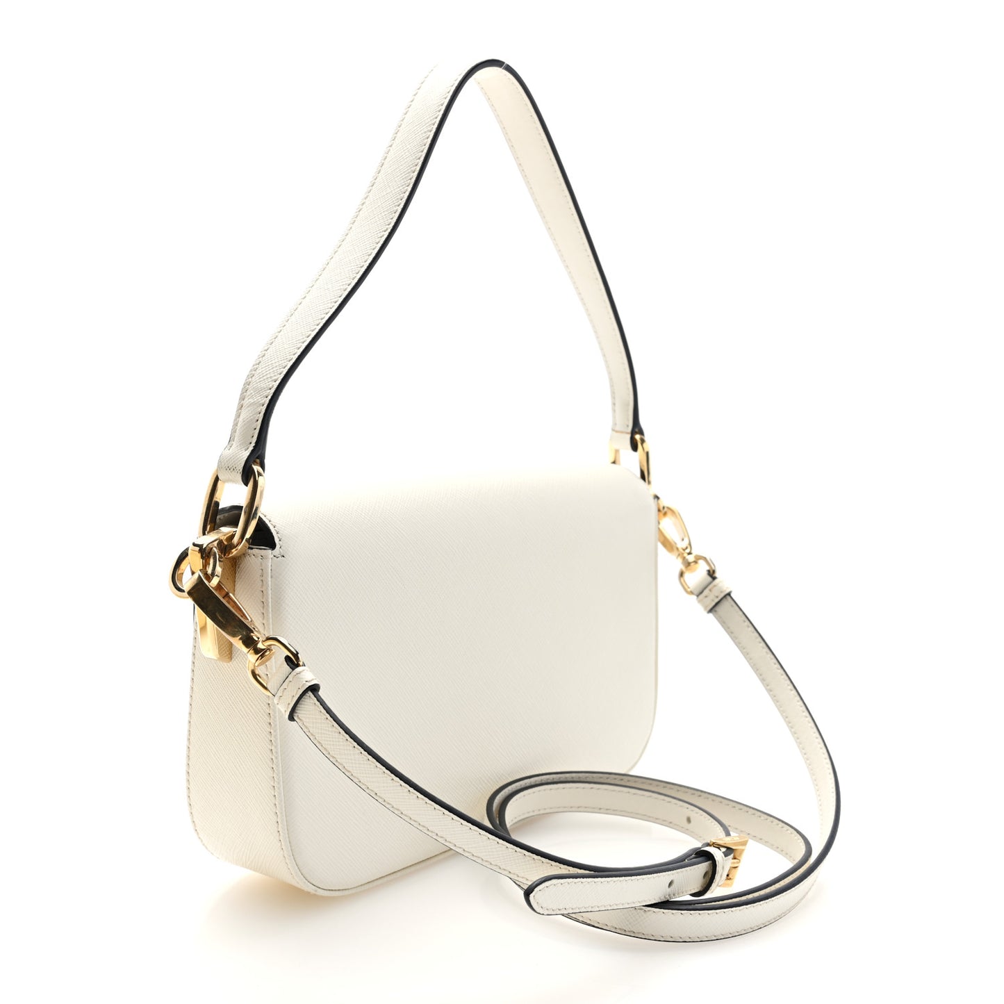 Saffiano Lux Embleme Flap Shoulder Bag White
