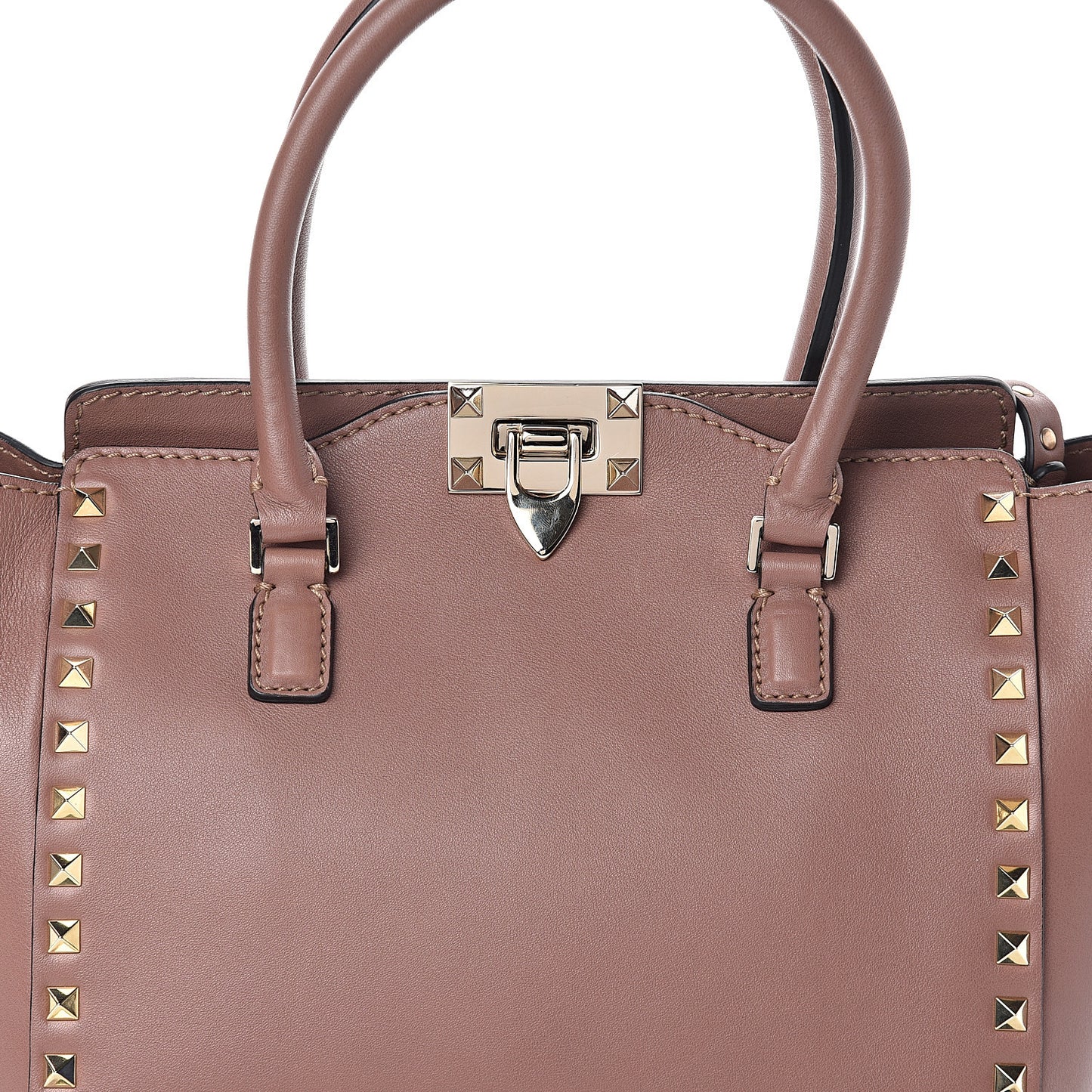 Vitello Small Rockstud Double Handle Tote Brownish