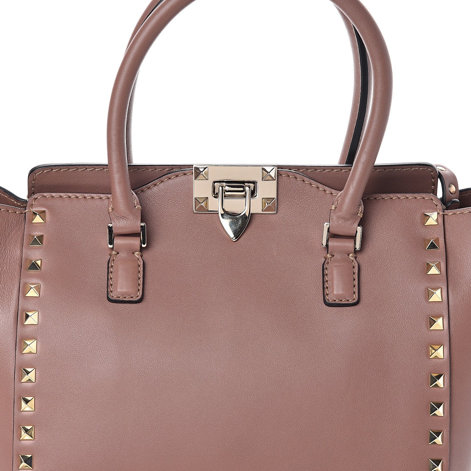 Valentino Garavani Vitello Small Rockstud Double Handle Tote Brownish 6 of 8