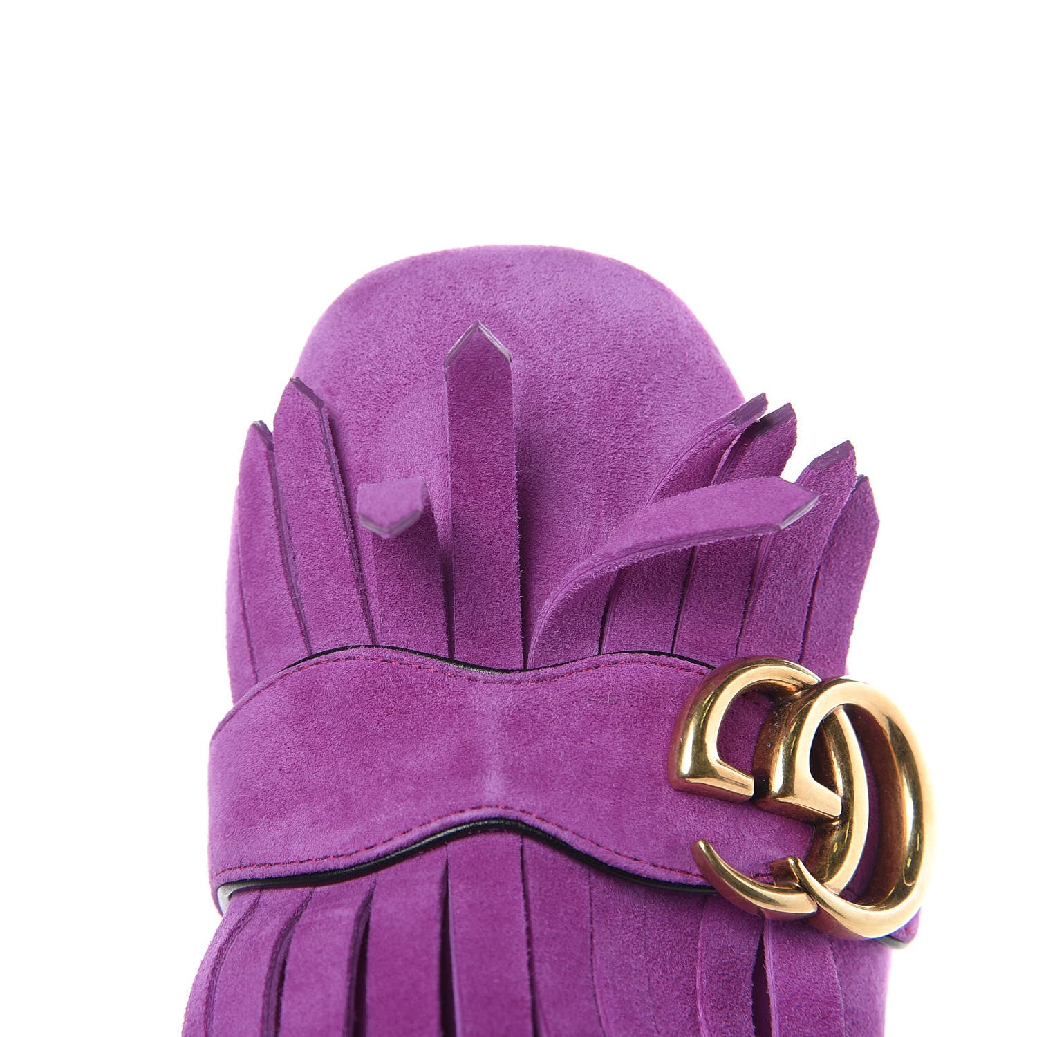 Gucci Kid Scamosciato GG Marmont Fringe 50mm Loafer Pumps 35 Purple 9 of 10