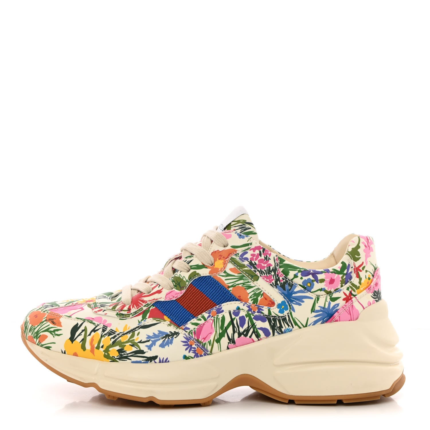 Gucci X KEN SCOTT Calfskin Floral Infinity Womens Rhyton Sneakers Mystic White 37.5 Ivory Pink Mystic White 1 of 13