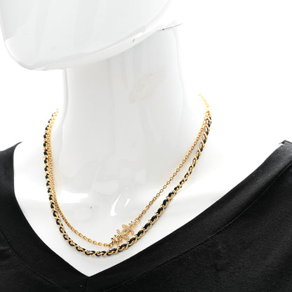 Chanel Metal Lambskin Crystal CC Double Chain Necklace Black Gold 2 of 7