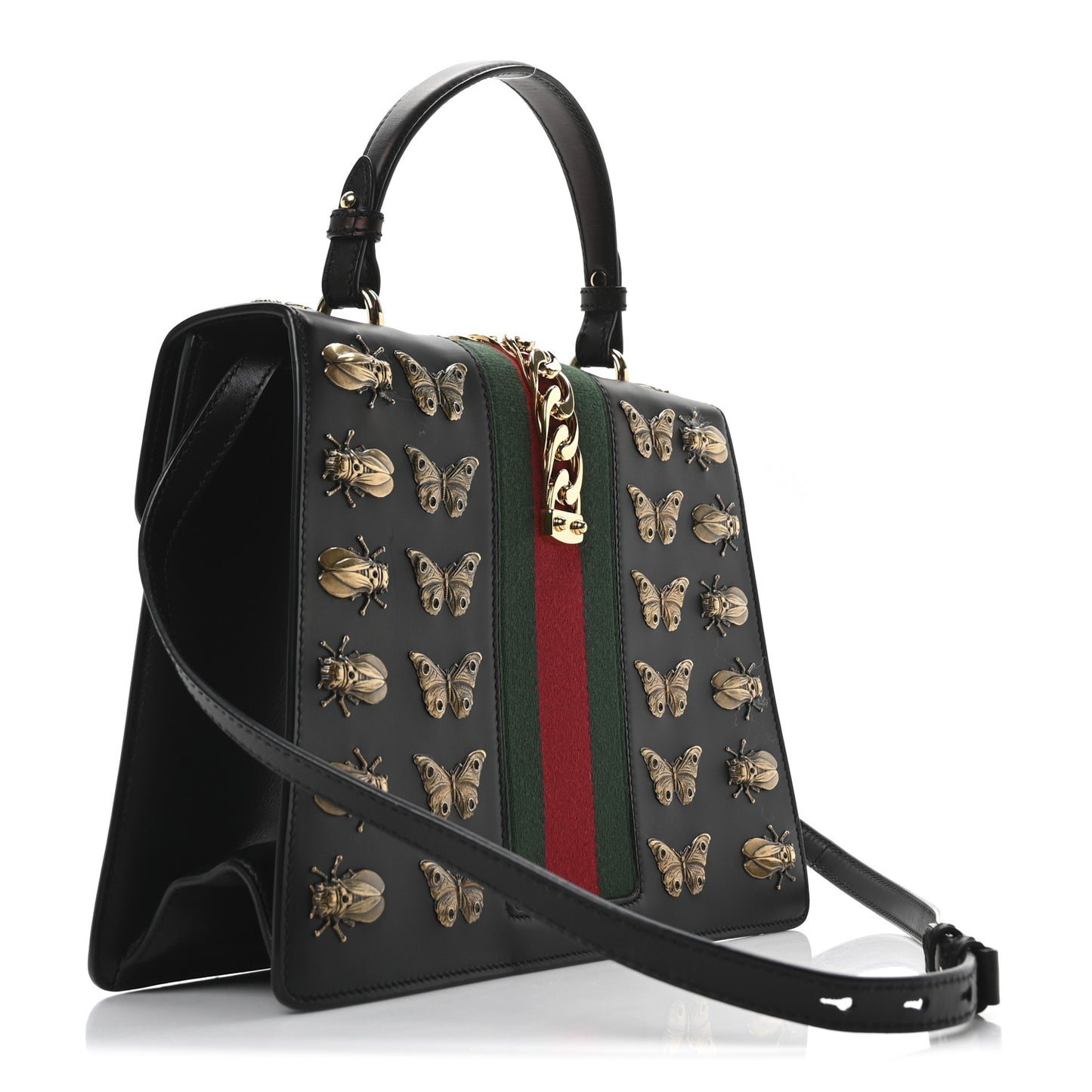 Calfskin Animal Studs Medium Sylvie Top Handle Bag Black
