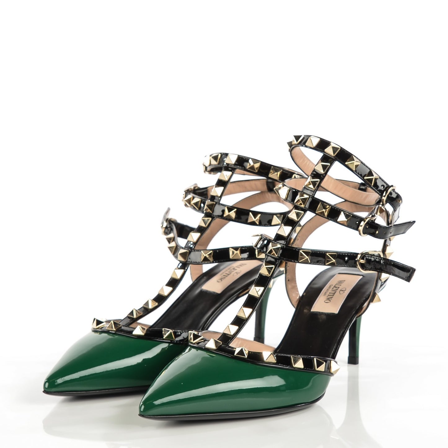 Patent Rockstud Ankle Strap 65mm Pumps 38 Smeraldo Black