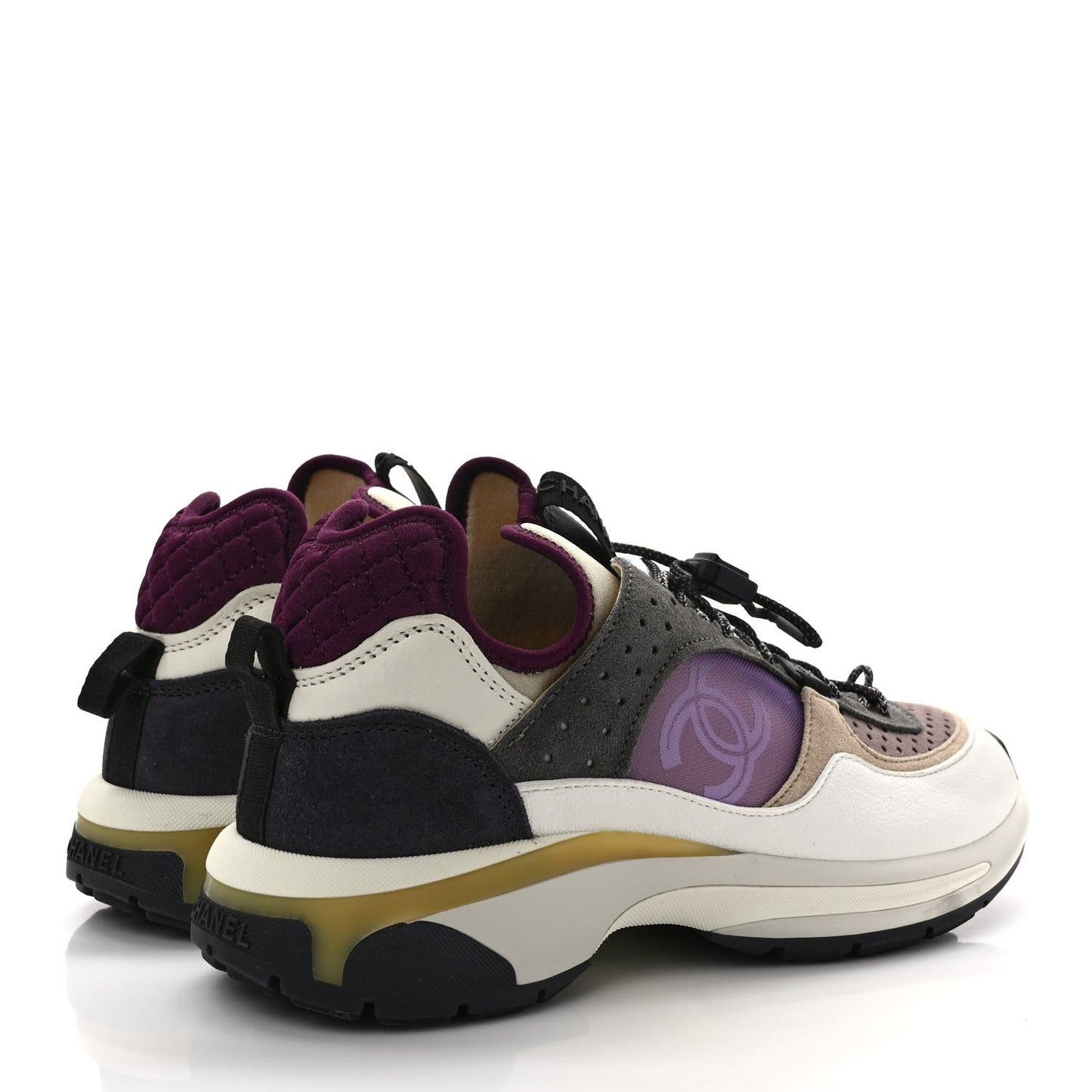 Fabric Suede Calfskin Mesh Womens CC Sneakers 40 White Grey Purple
