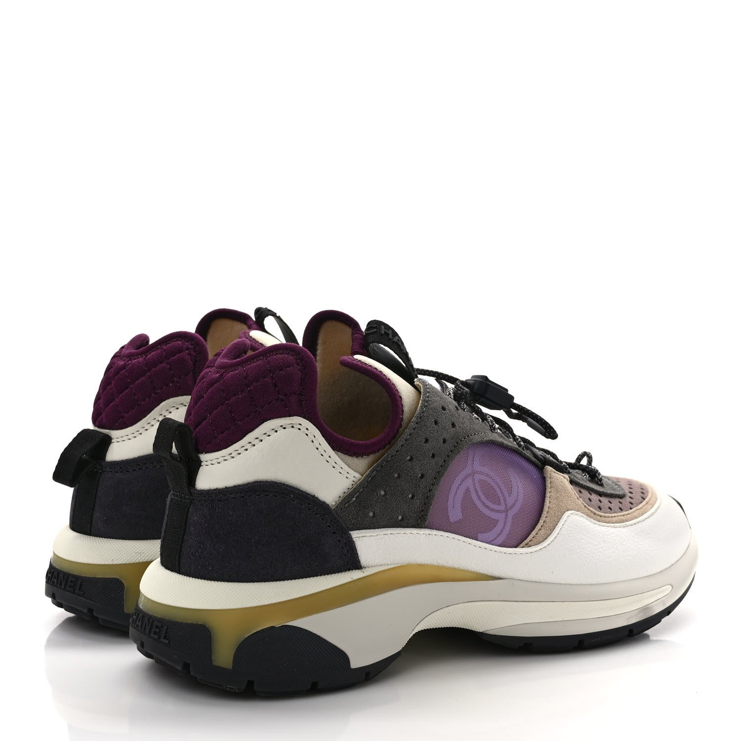 Chanel Fabric Suede Calfskin Mesh Womens CC Sneakers 40 White Grey Purple 4 of 9