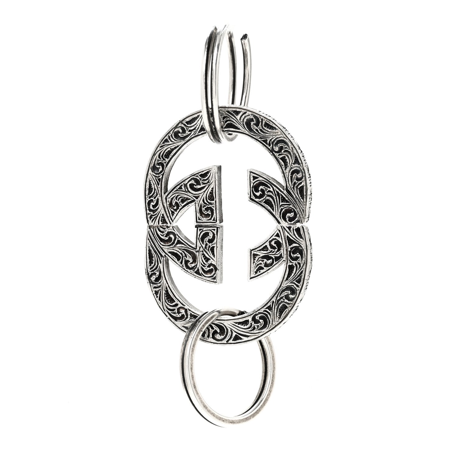 Metal Interlocking GG Keyring Silver