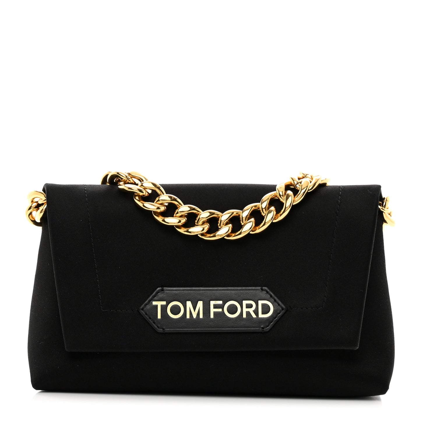 Satin Mini Label Chain Shoulder Bag Black