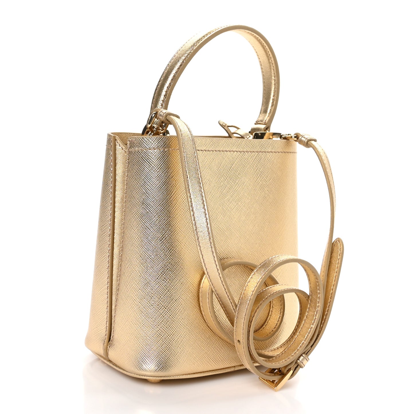 Metallic Saffiano Small Panier Bucket Bag Platino