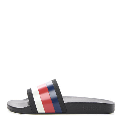 Gucci Rubber Web Mens Pool Slide Sandals 9 Black Mystic White Hibiscus Red Marine 1 of 6
