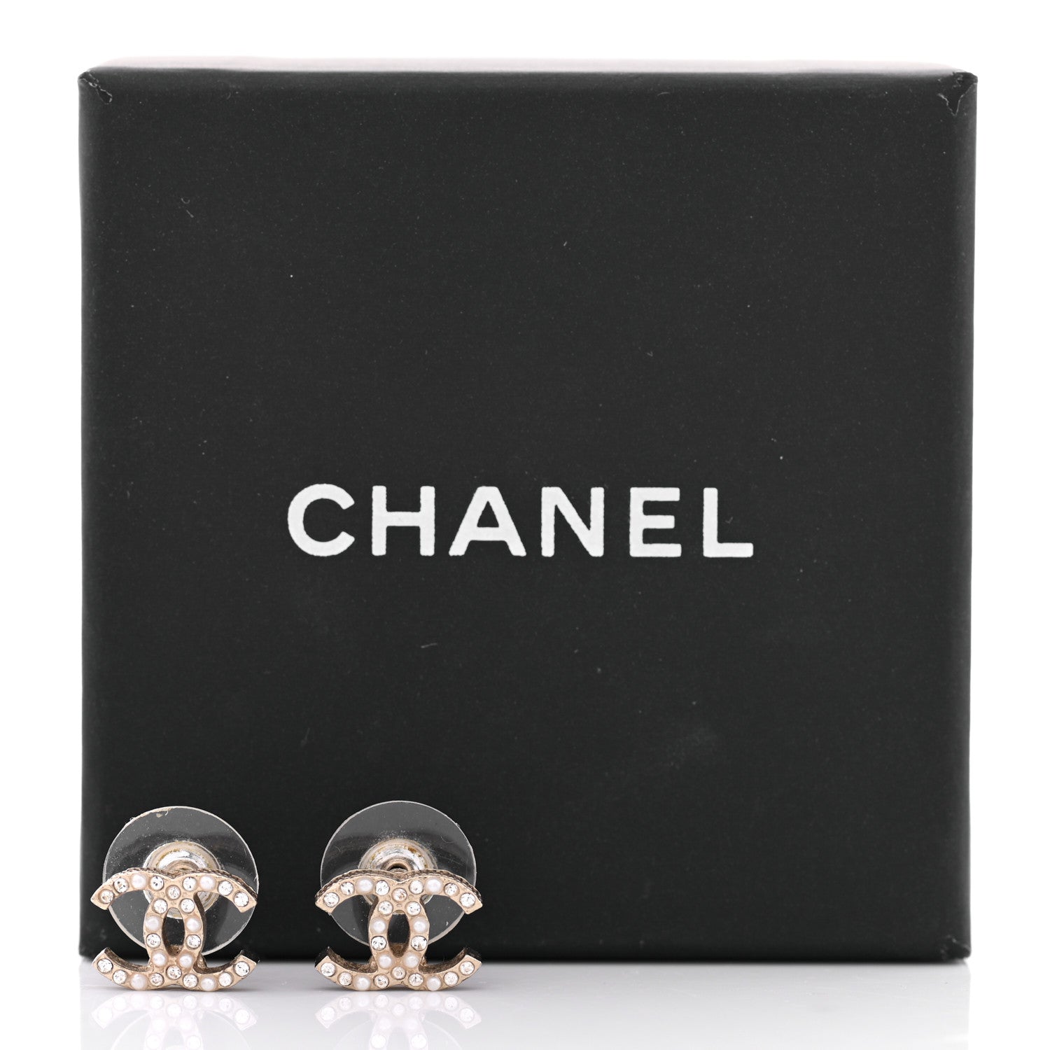 Chanel Crystal Pearl CC Earrings Gold 6 of 6