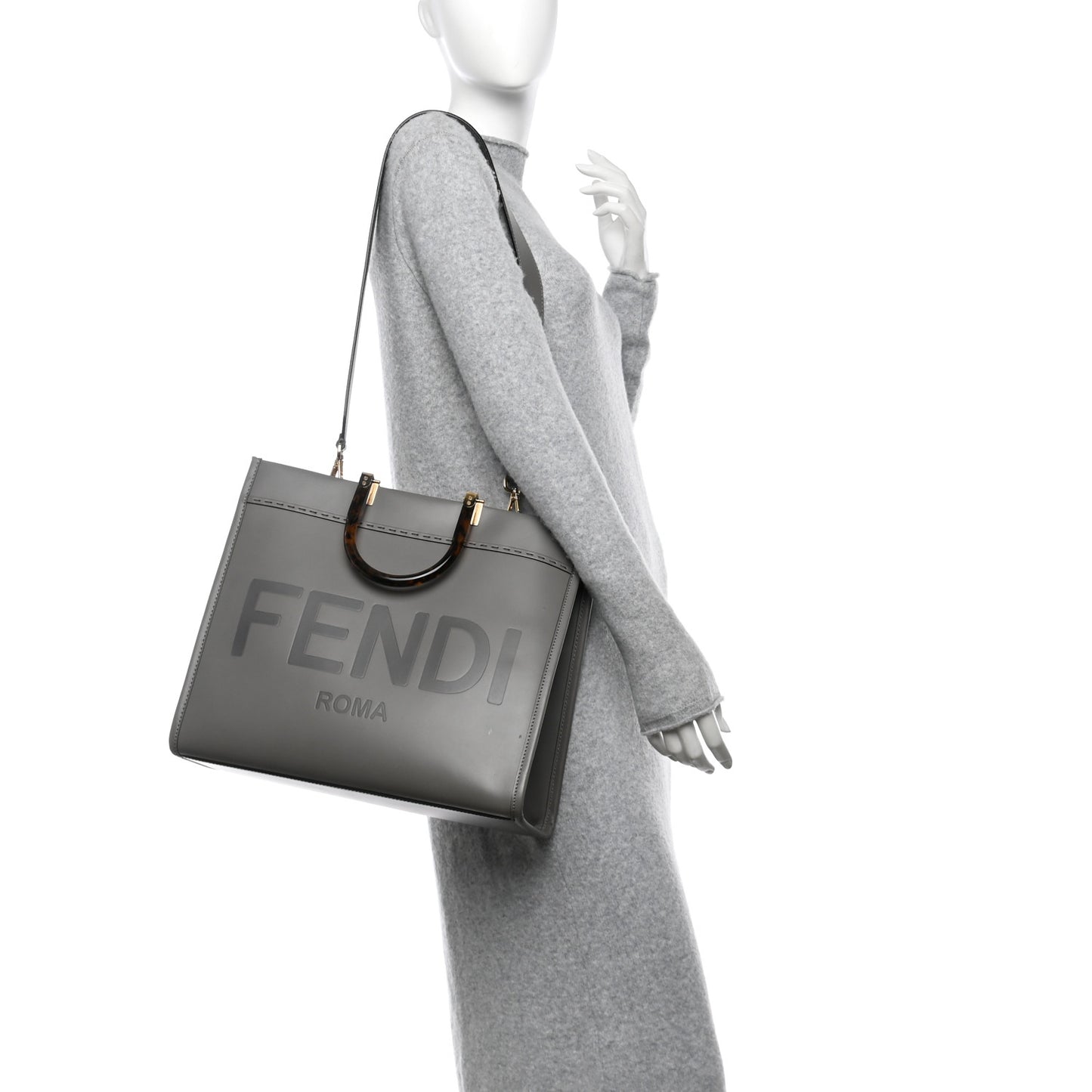 Vitello King Plexiglass Logo Embossed Medium Fendi Sunshine Shopper Tote Moon