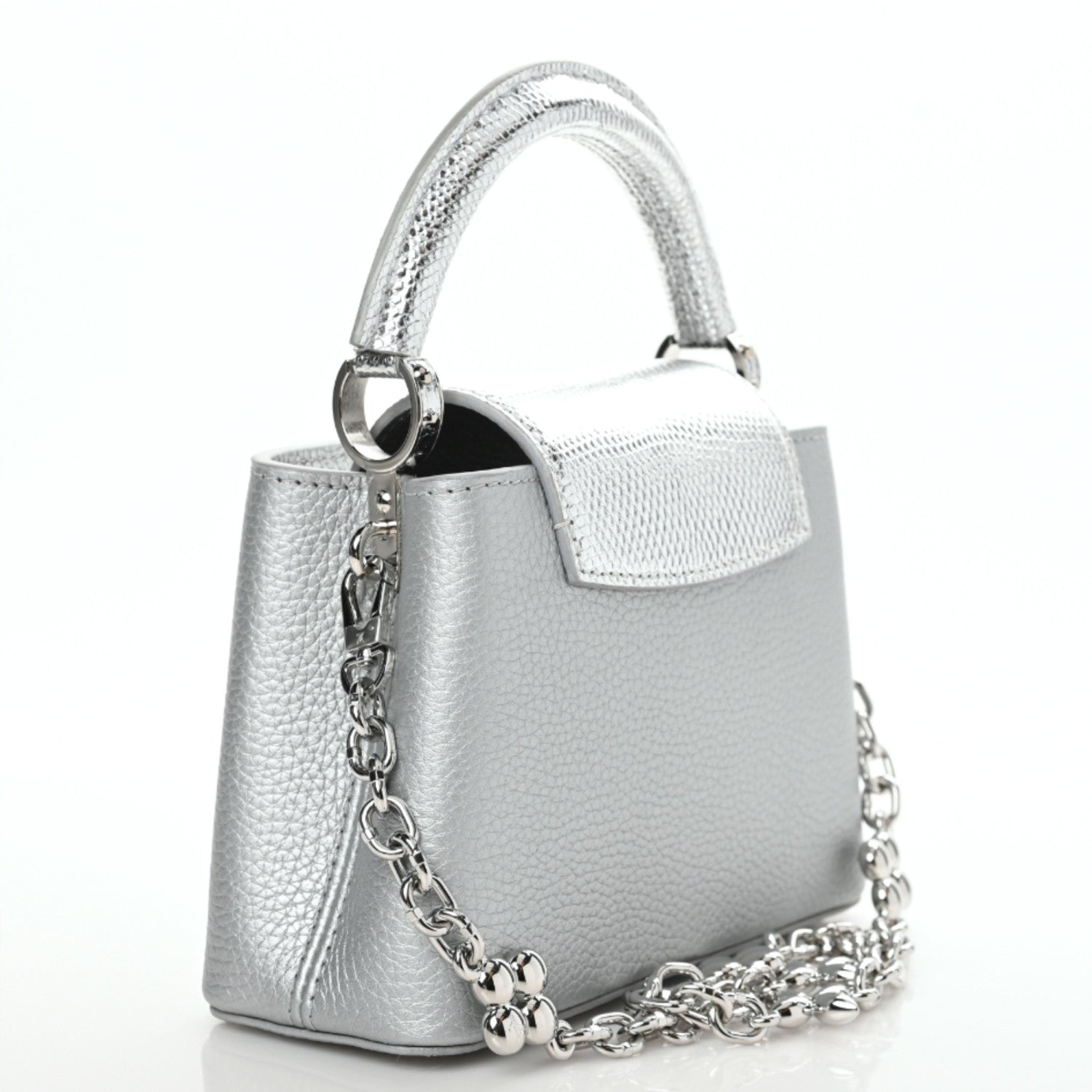 Louis Vuitton Taurillon Lizard Flower Chain Capucines Mini Silver