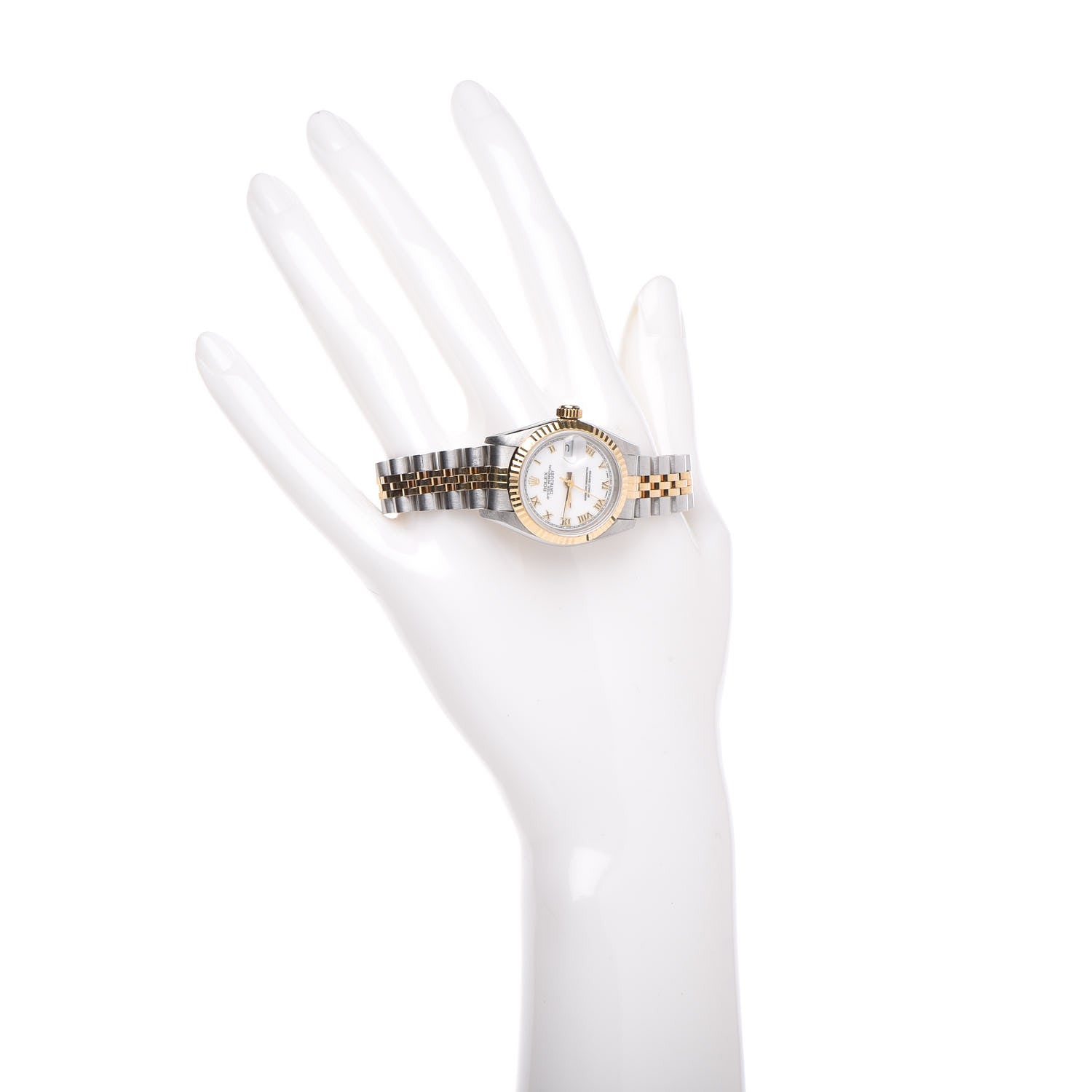 Rolex Stainless Steel 18K Yellow Gold 26mm Oyster Perpetual Datejust Watch White Roman 69173 2 of 7
