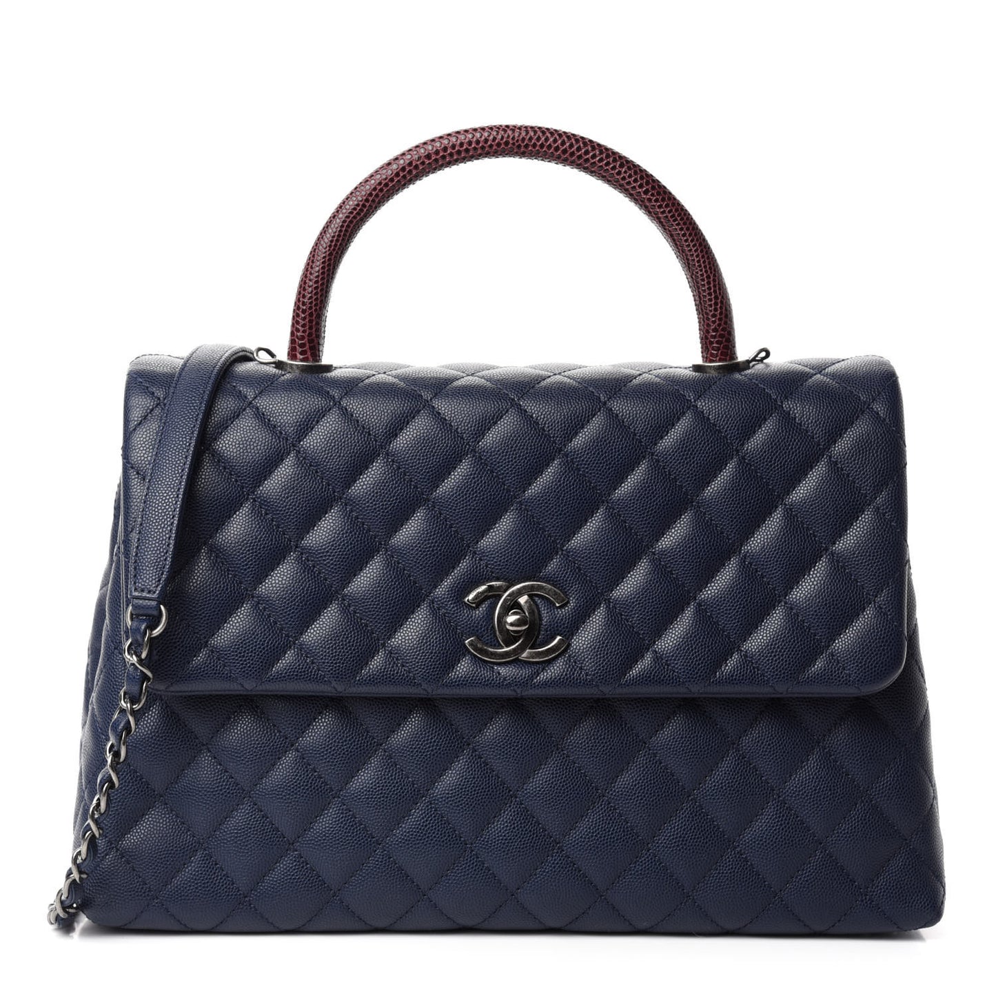 Caviar Lizard Quilted Medium Coco Handle Flap Navy