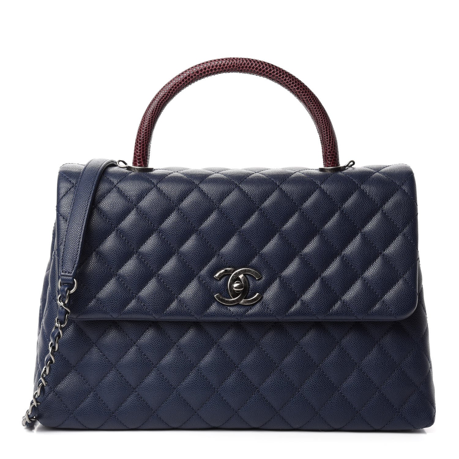 Chanel Caviar Lizard Quilted Medium Coco Handle Flap Navy 1 of 12