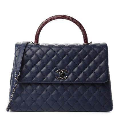 Chanel Caviar Lizard Quilted Medium Coco Handle Flap Navy 1 of 12