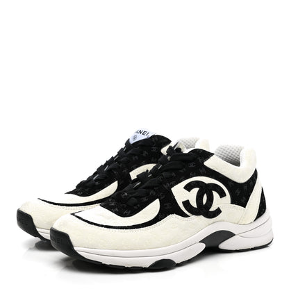 Chanel Suede Calfskin Womens CC Printed Sneakers 37.5 White Black 3 of 7