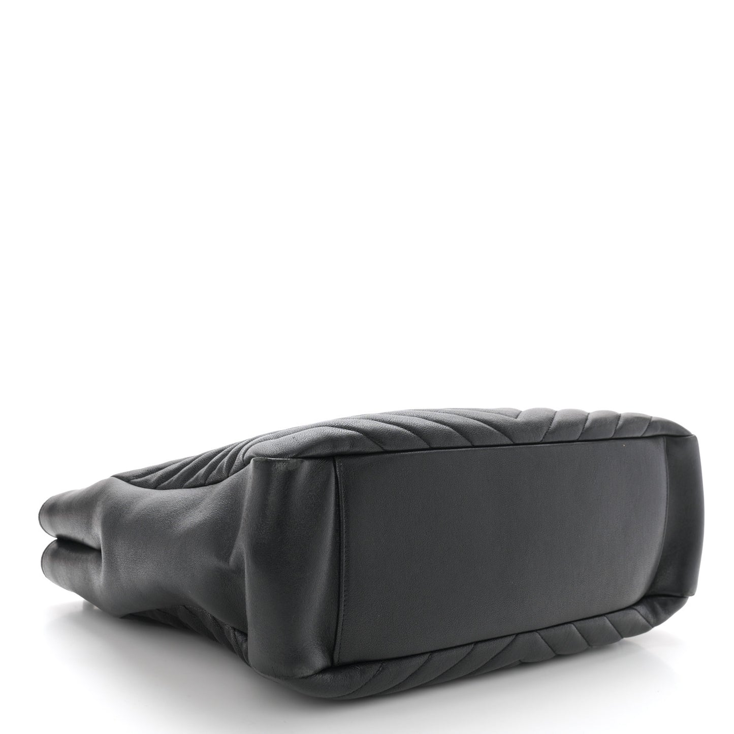 Sheepskin Matelasse Chevron Large Monogram Shopping Bag Black