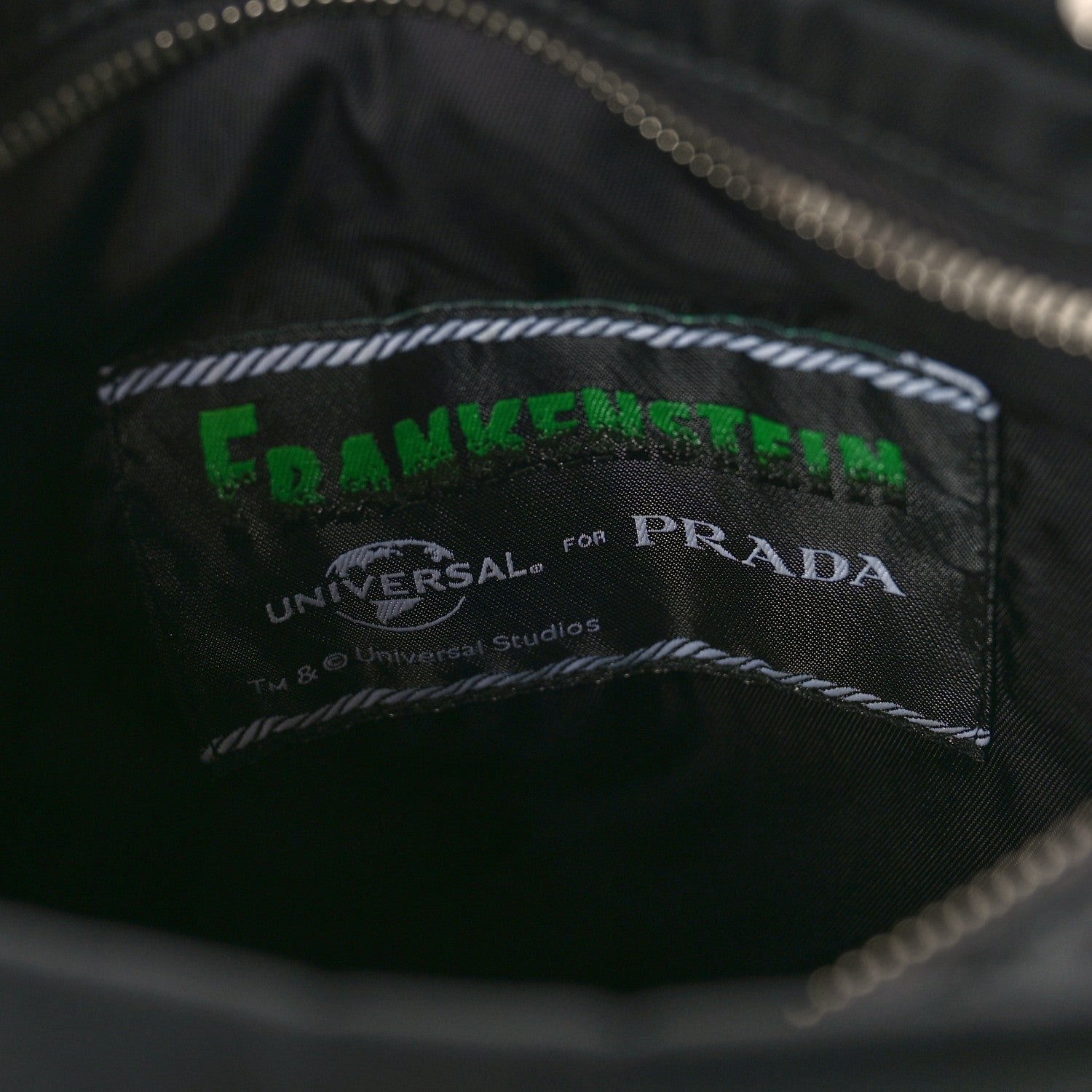 Prada X UNIVERSAL STUDIOS Tessuto Nylon Soft Calfskin Frankenstein Heart Chain Shopping Tote Black 7 of 10