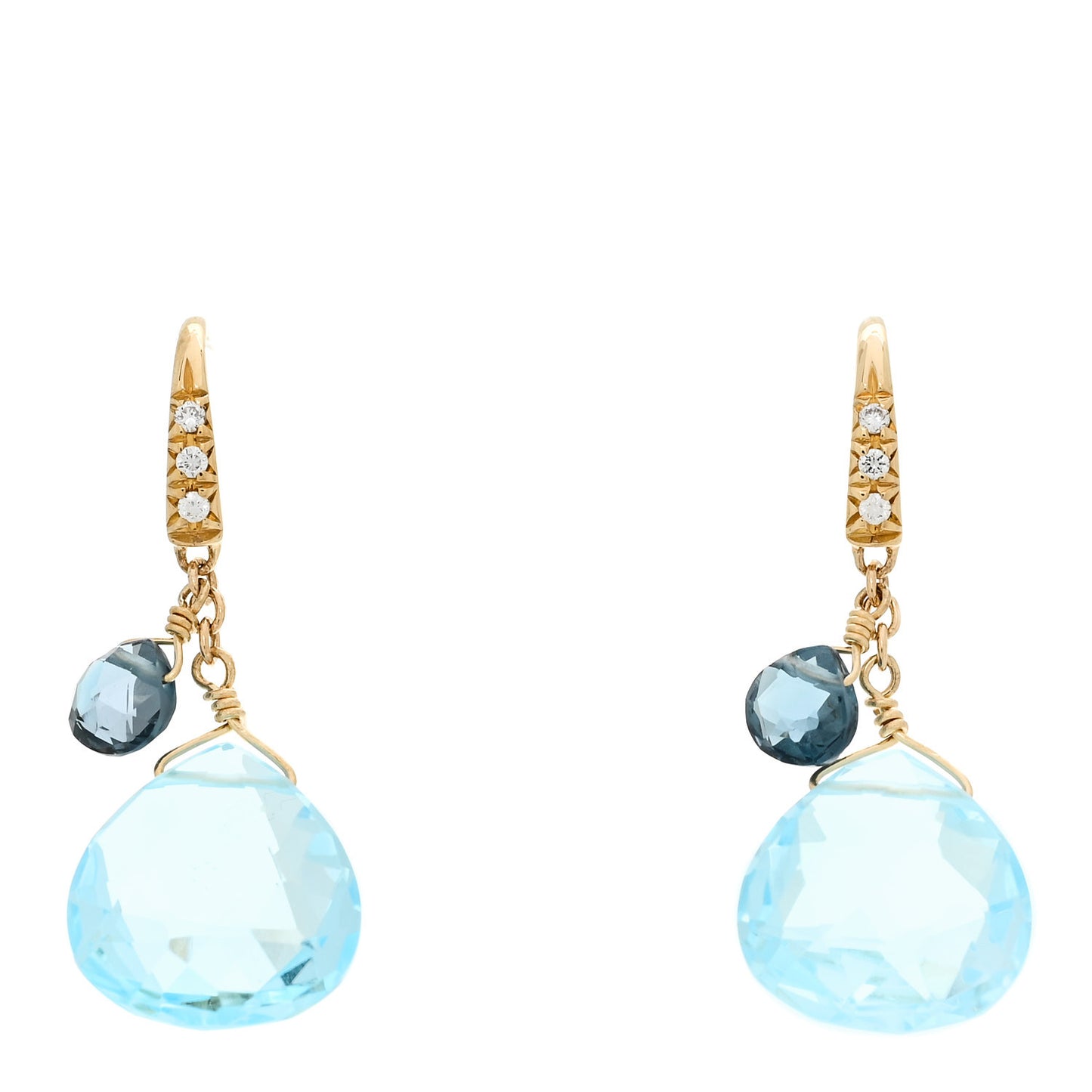 18K Yellow Gold Blue Topaz Paradise Hook Drop Earrings