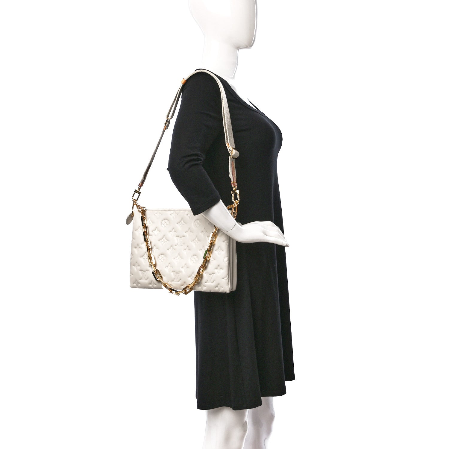 Louis Vuitton Lambskin Embossed Monogram Coussin PM Beige Cream 2 of 11