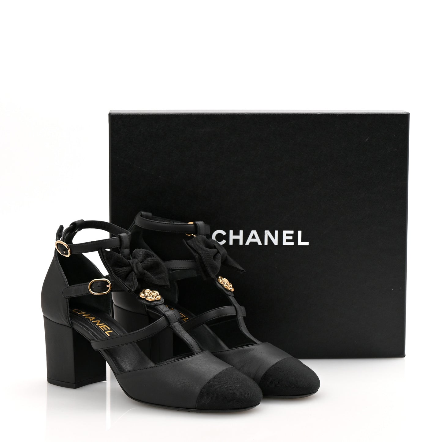 Lambskin Grosgrain Cap Toe Camellia Mary Jane Pumps 38 Black