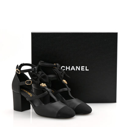 Chanel Lambskin Grosgrain Cap Toe Camellia Mary Jane Pumps 38 Black 11 of 11