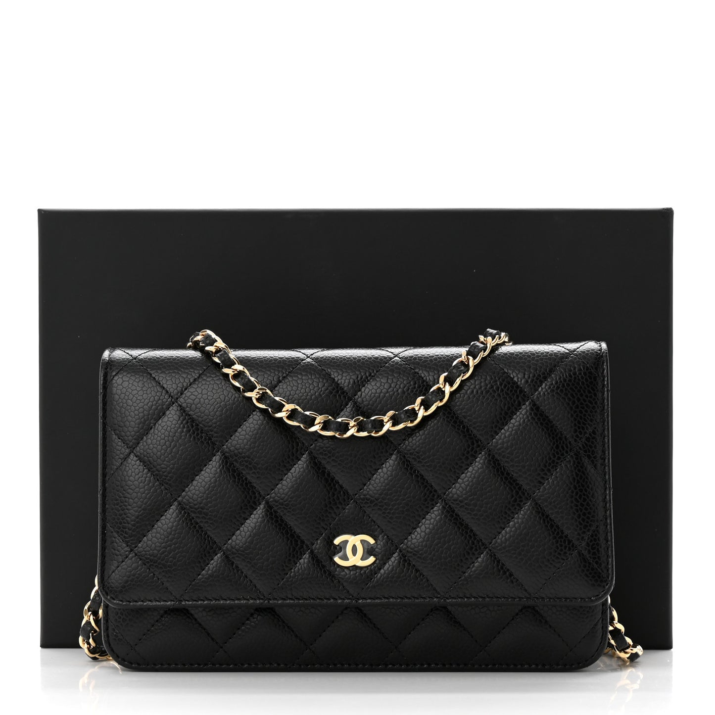 Caviar Quilted Wallet on Chain WOC Black